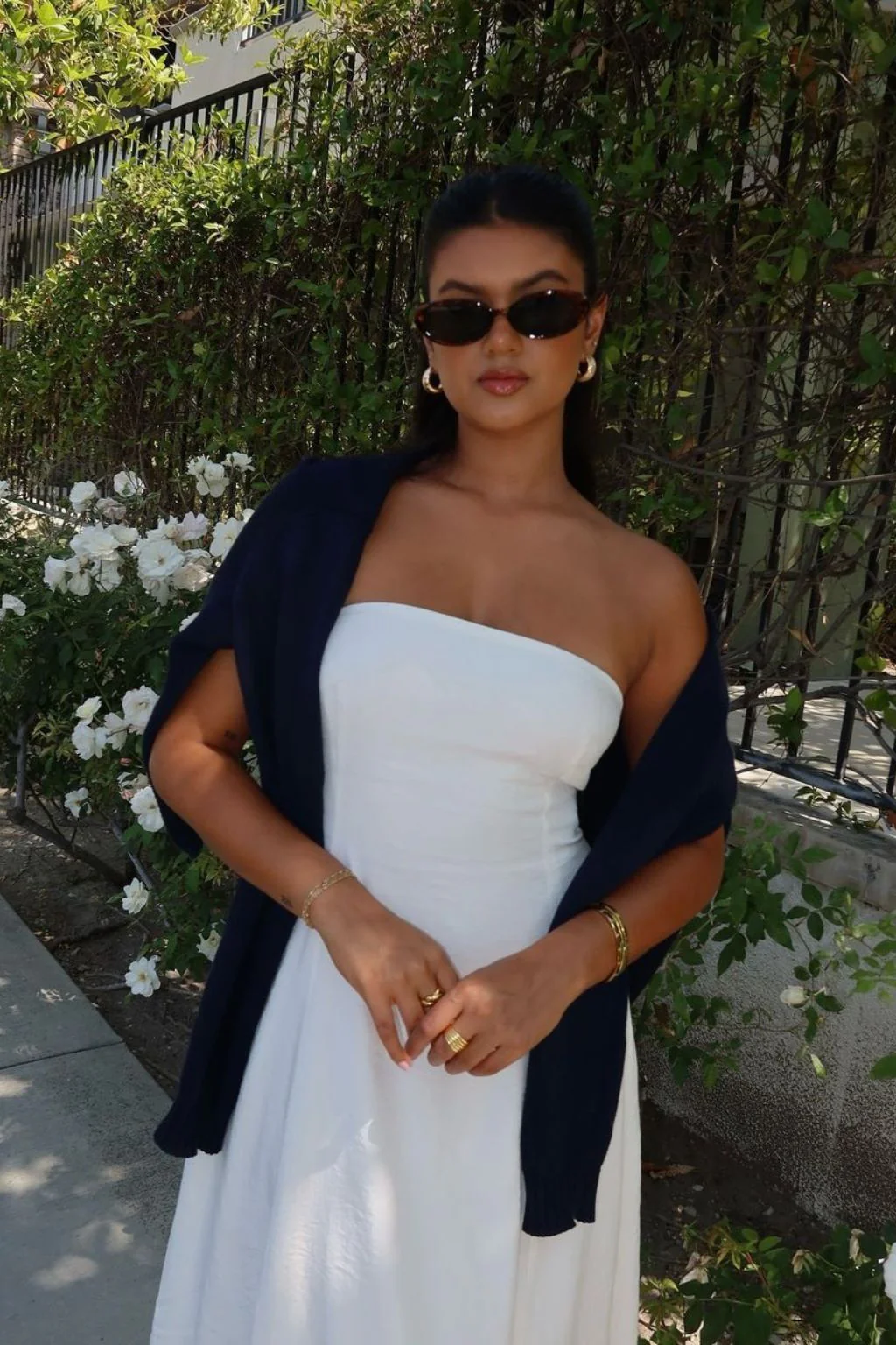 Rhodes White Linen Strapless Midi Dress - Image 2