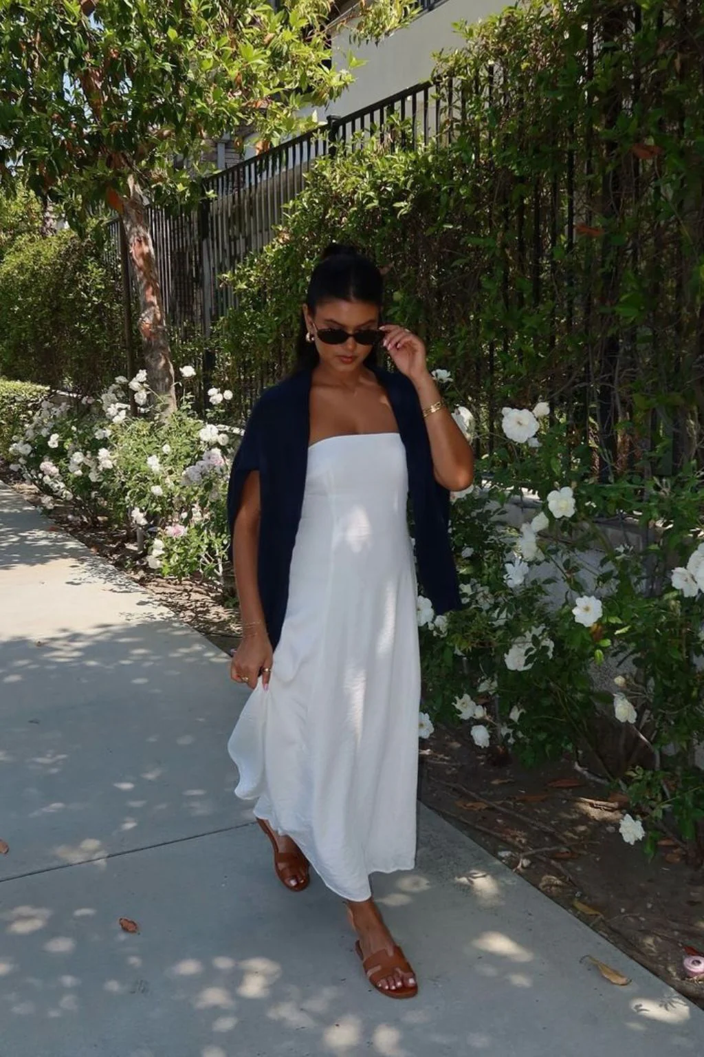 Rhodes White Linen Strapless Midi Dress - Image 3