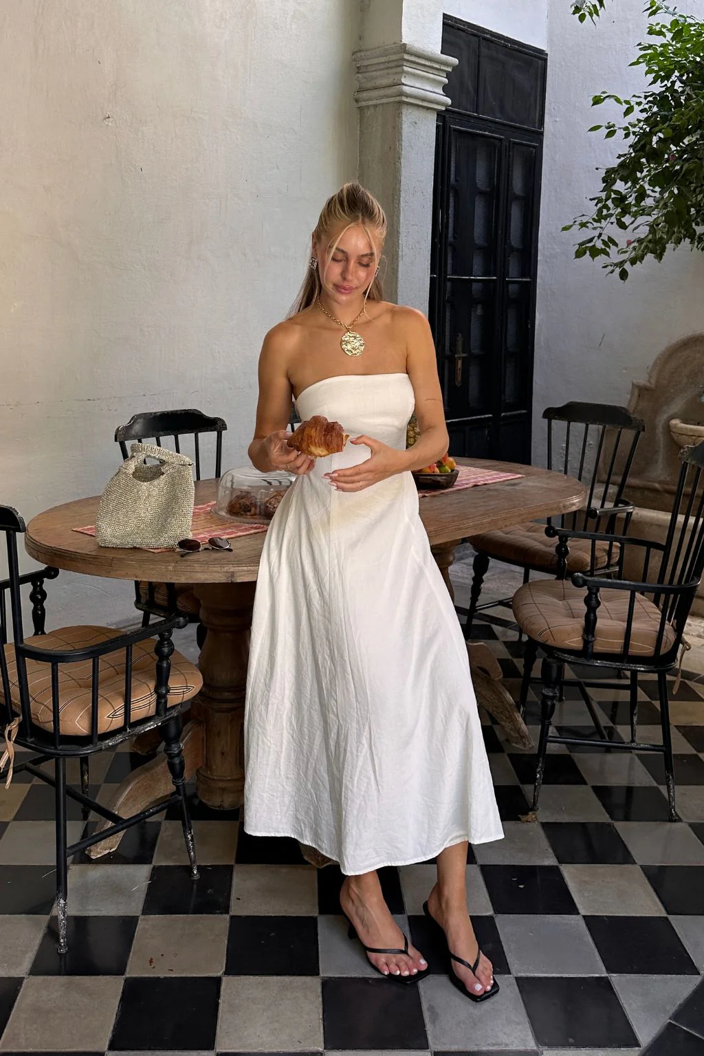 Rhodes White Linen Strapless Midi Dress - Image 6