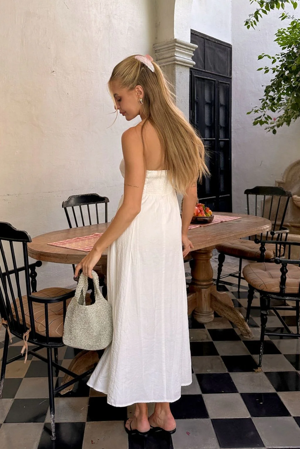Rhodes White Linen Strapless Midi Dress - Image 7