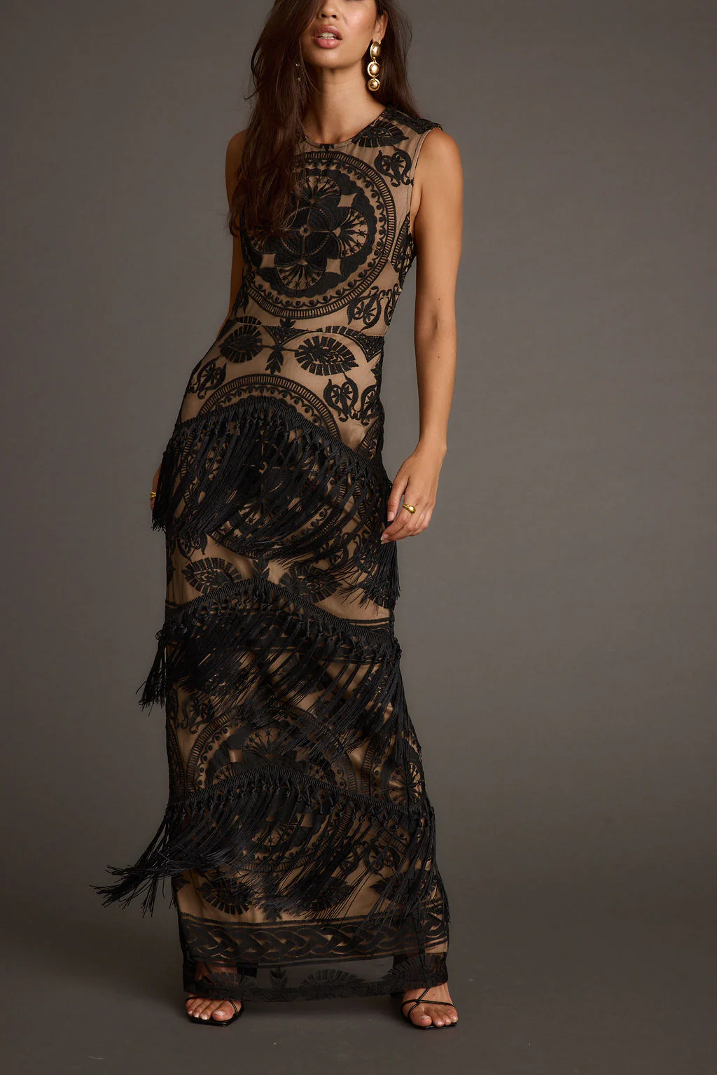 Shadows Black Lace Fringe Maxi Dress - Image 2