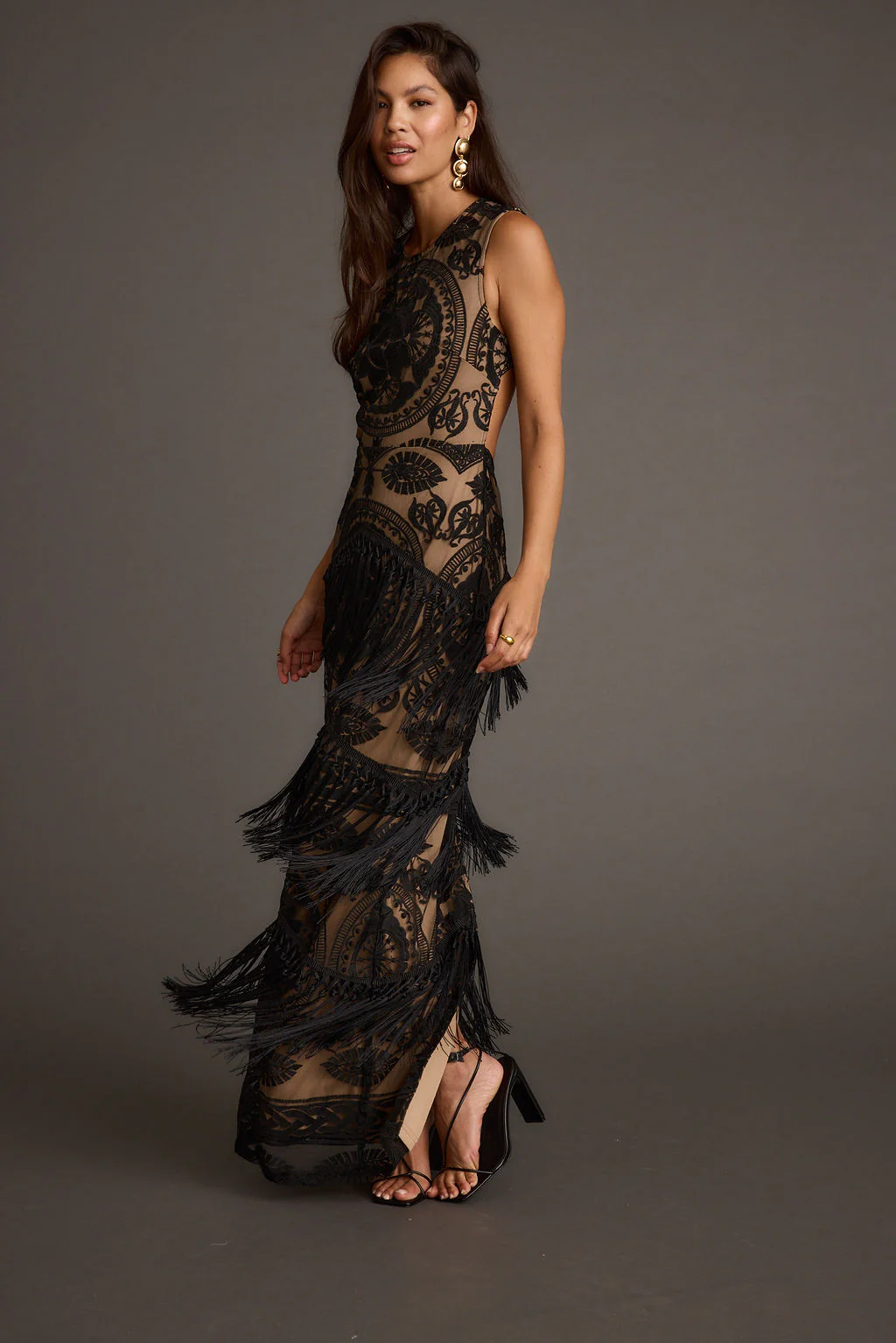 Shadows Black Lace Fringe Maxi Dress - Image 6
