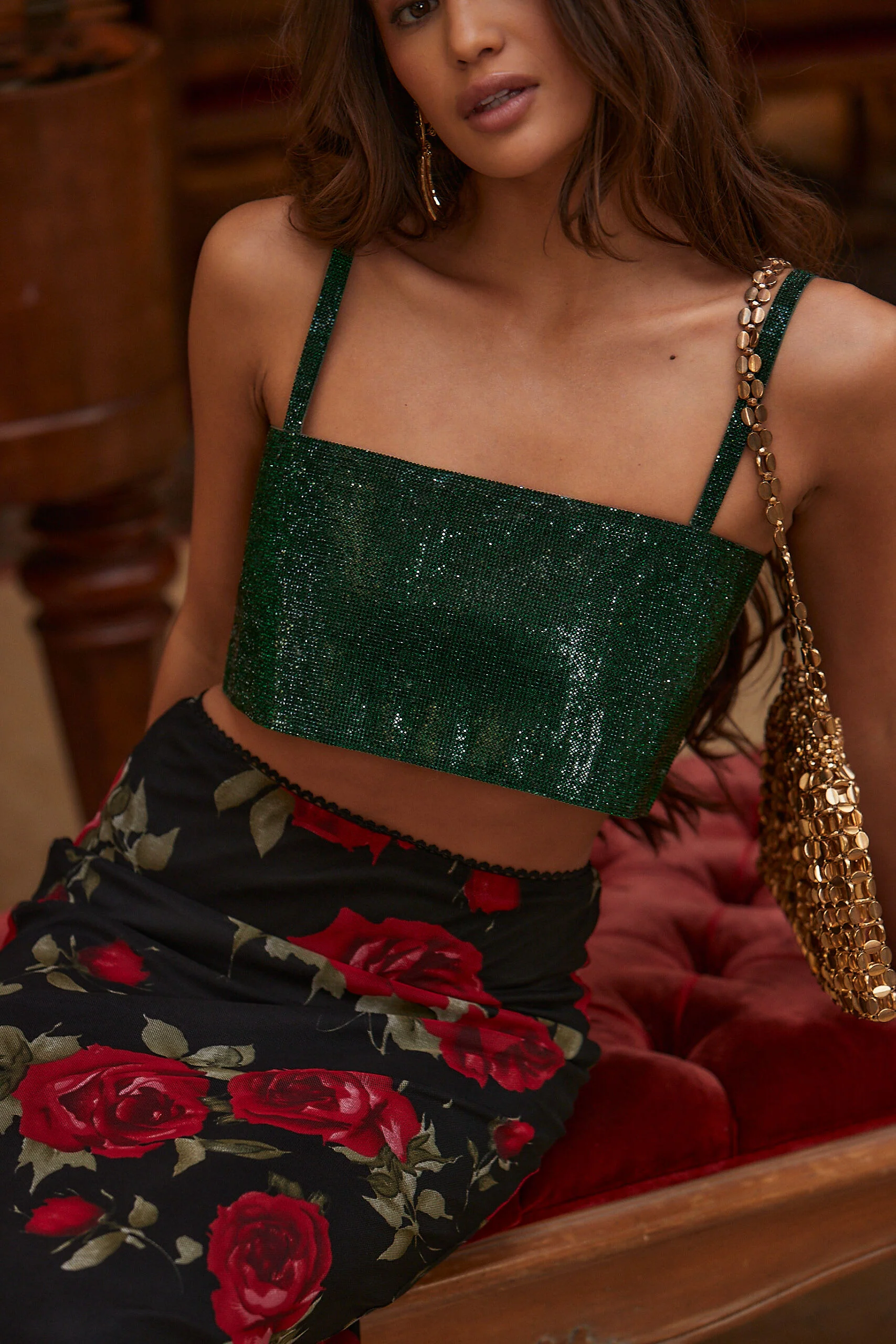 Shira Emerald Rhinestone Crop Top - Image 3
