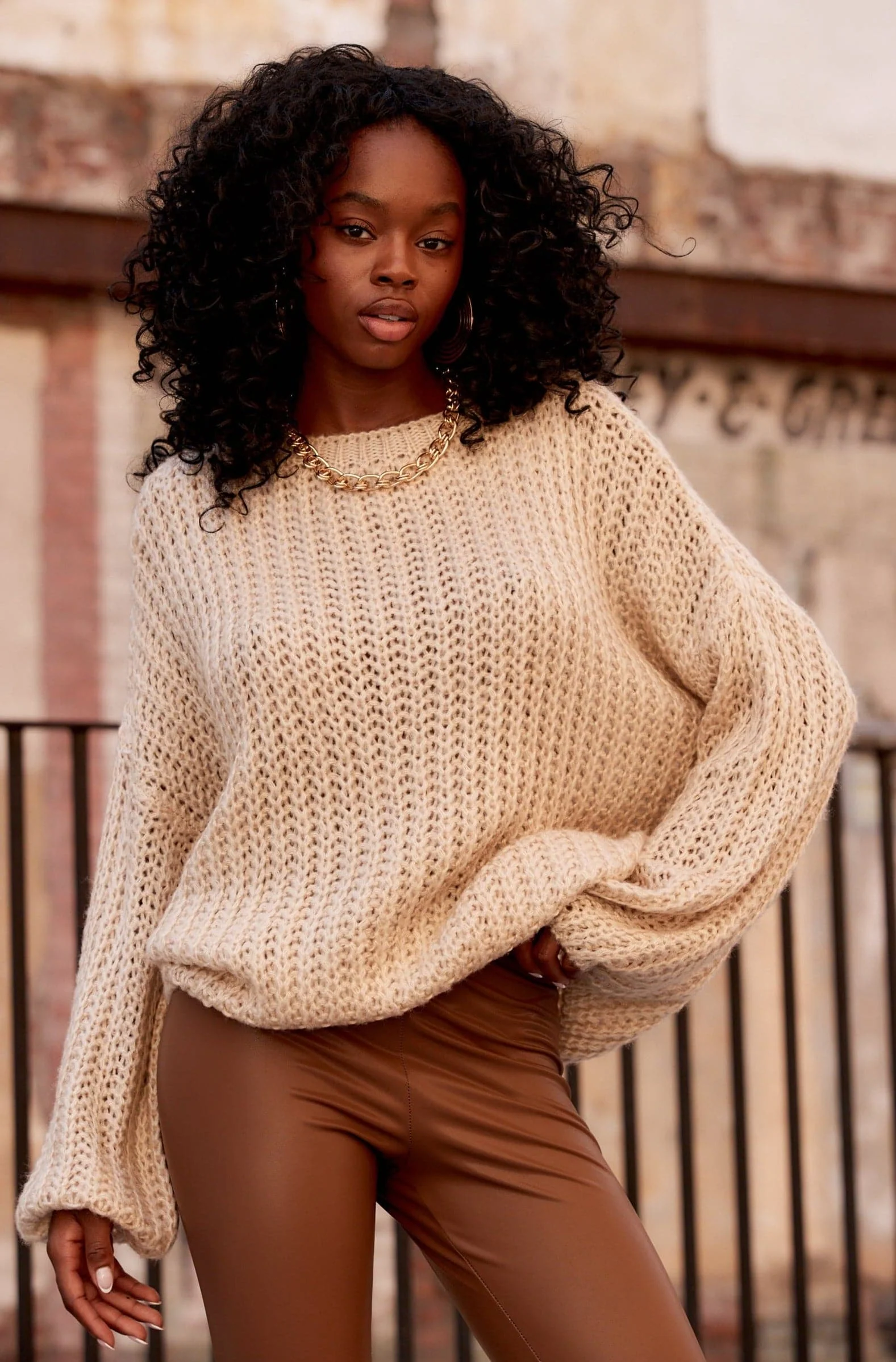 Slick Taupe Knit Sweater - Image 6