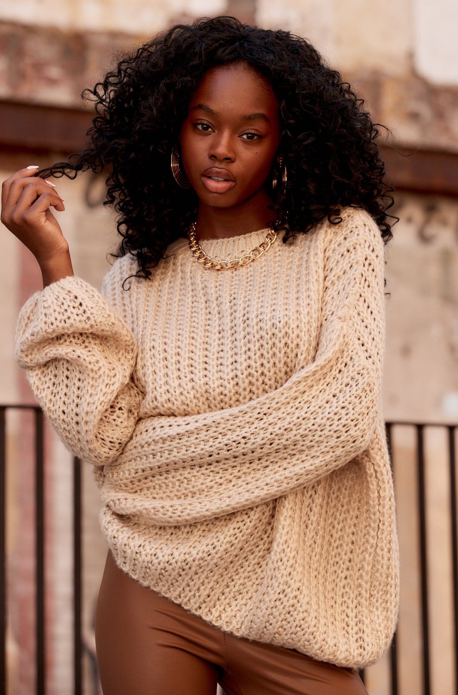 Slick Taupe Knit Sweater - Image 7