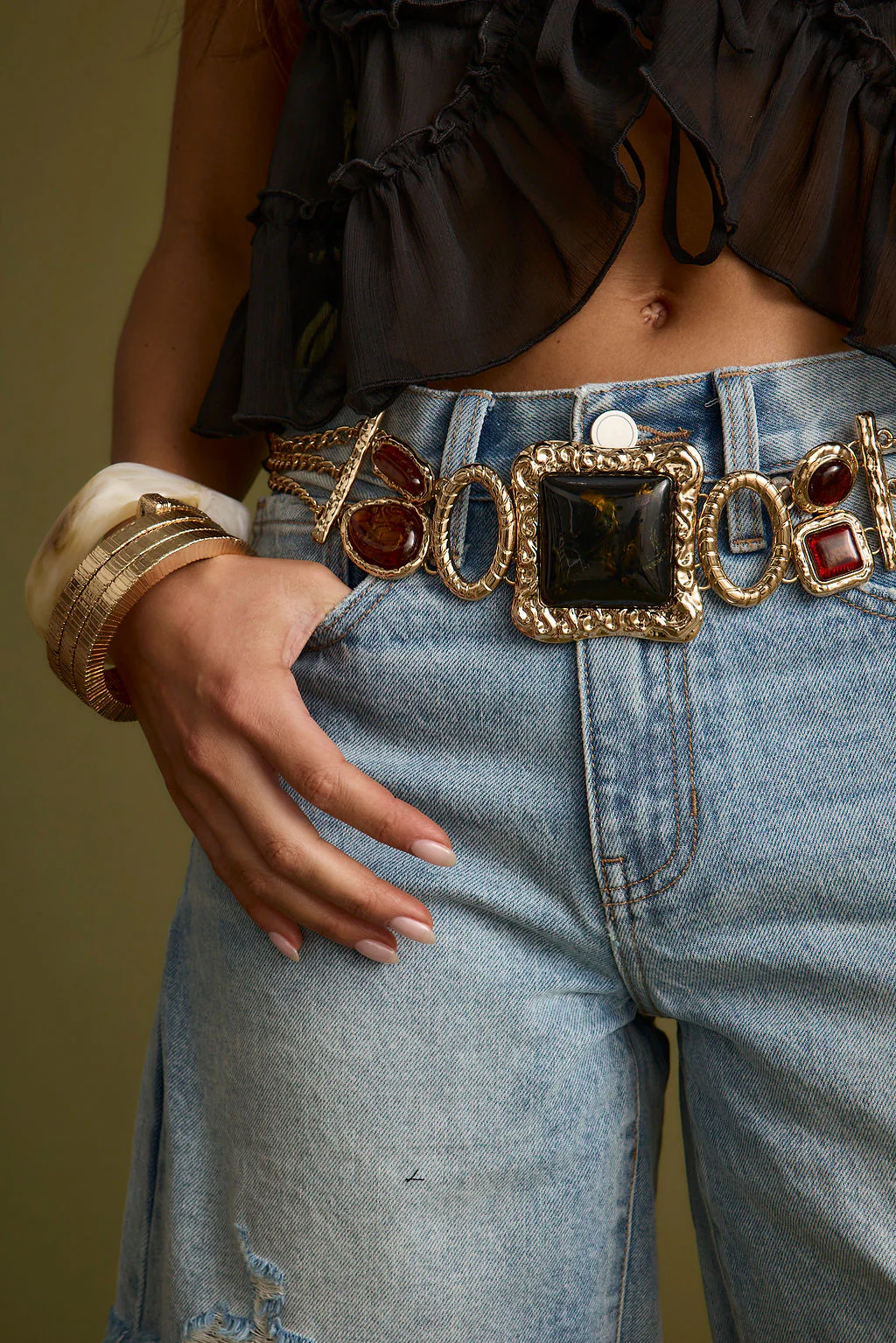 Soleil Statement Stone Gold Chain Belt - Image 2