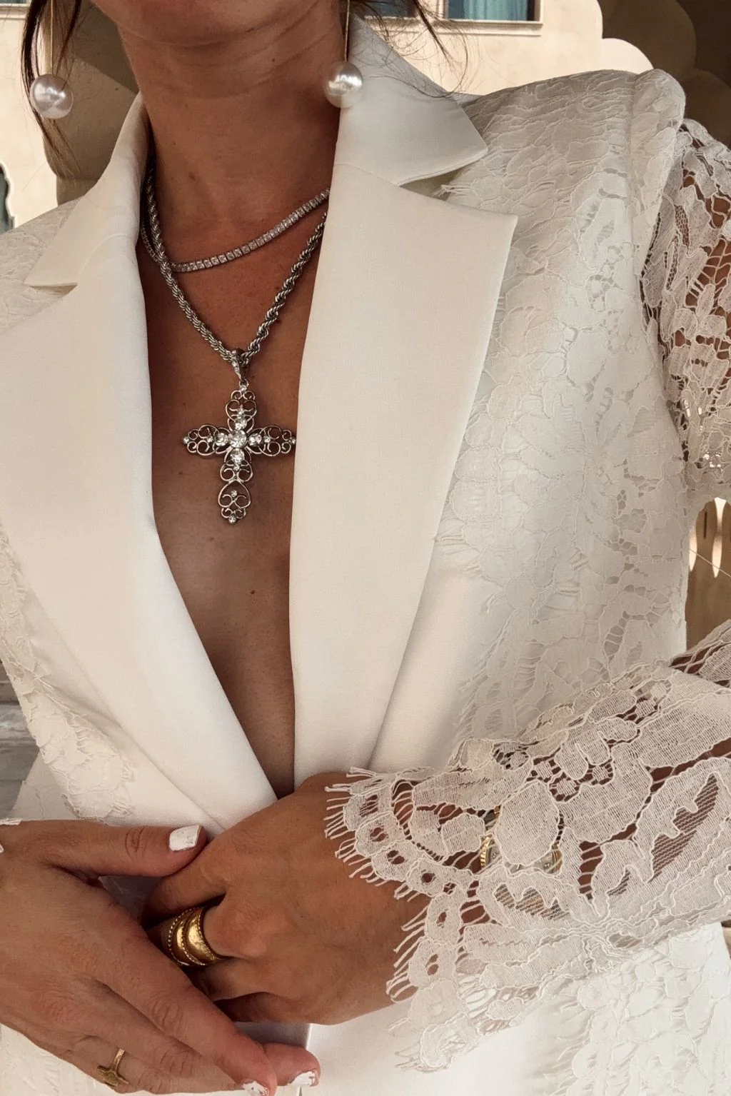Valley Cross Silver and Pearl Pendant Necklace - Image 5