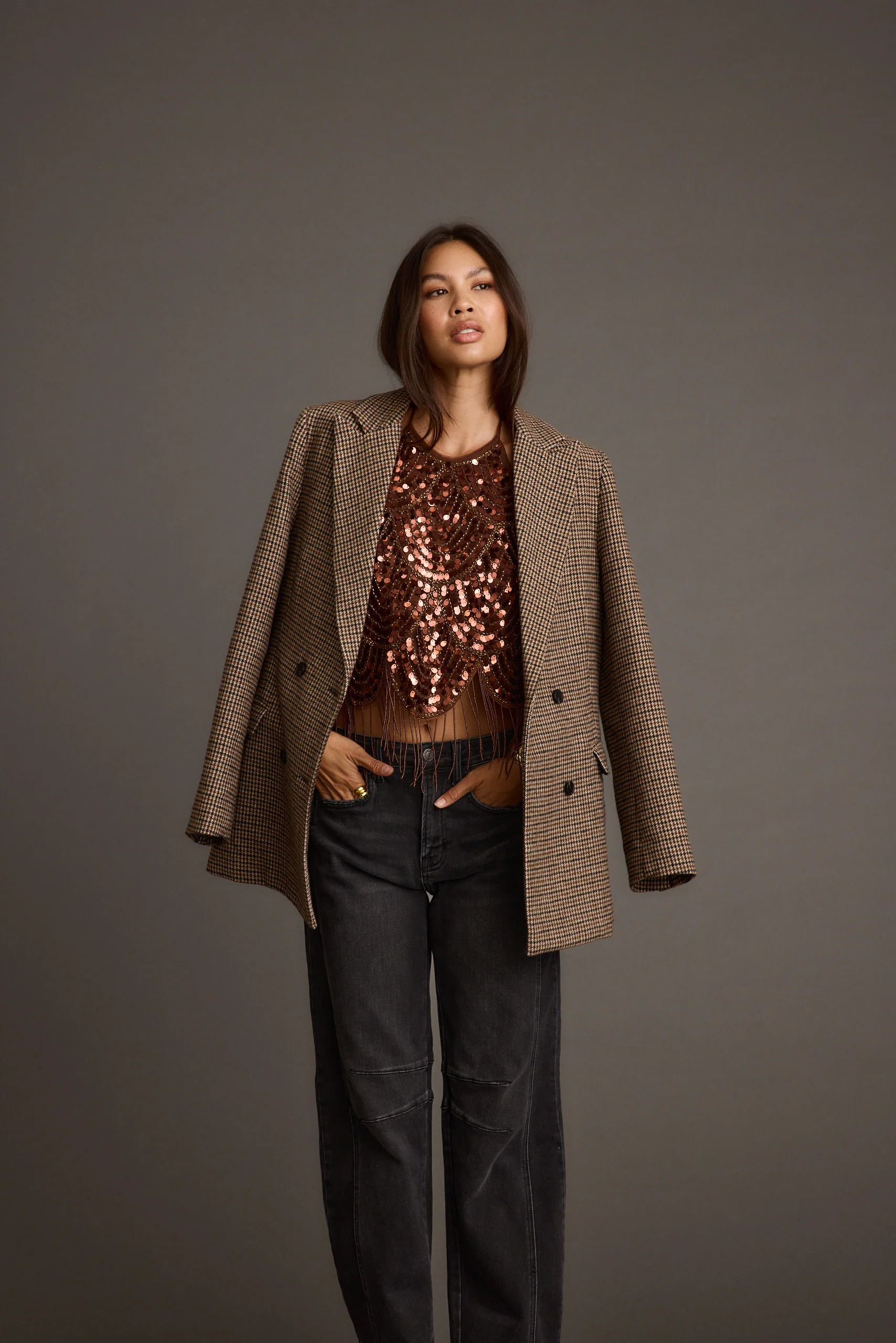 West Village Brown Plaid Blazer - Image 10