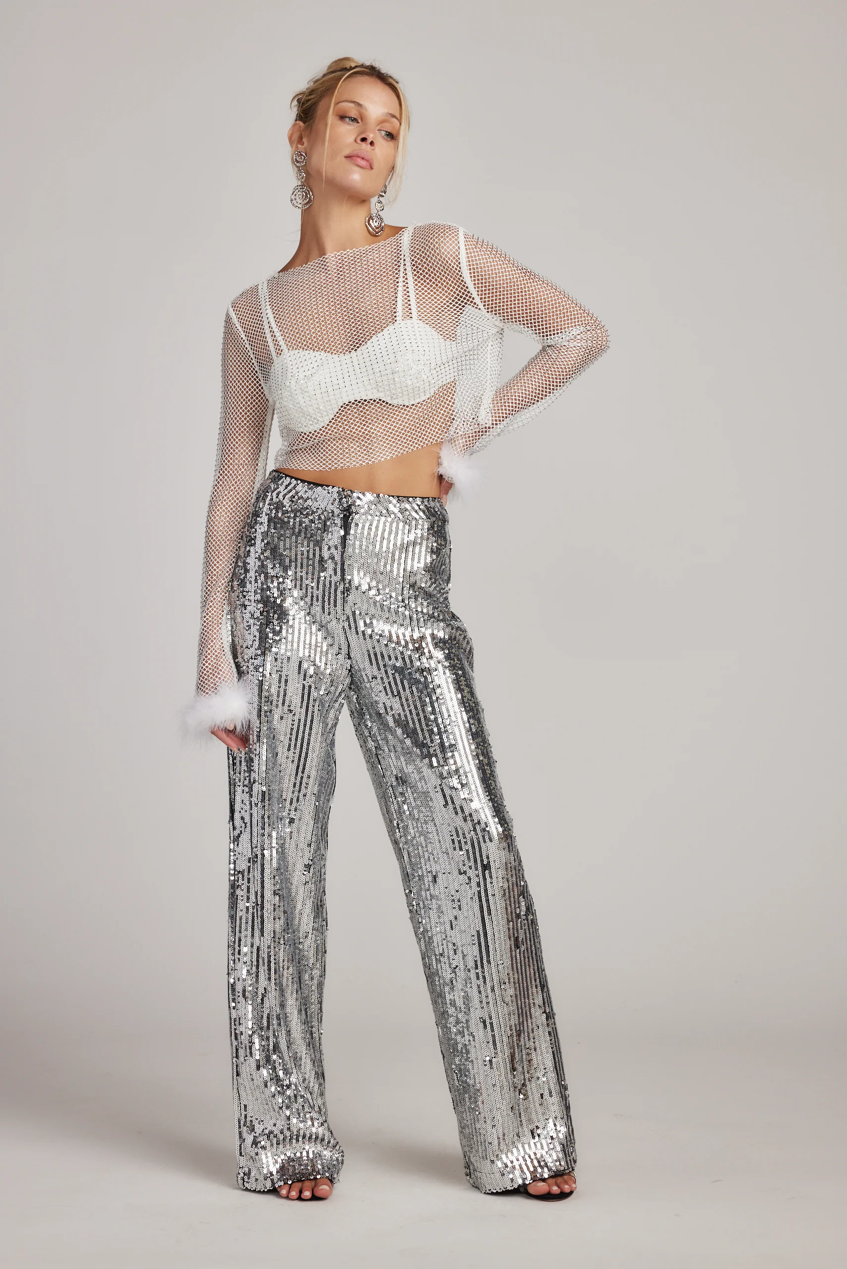 Martini White Rhinestone Mesh Top - Image 5