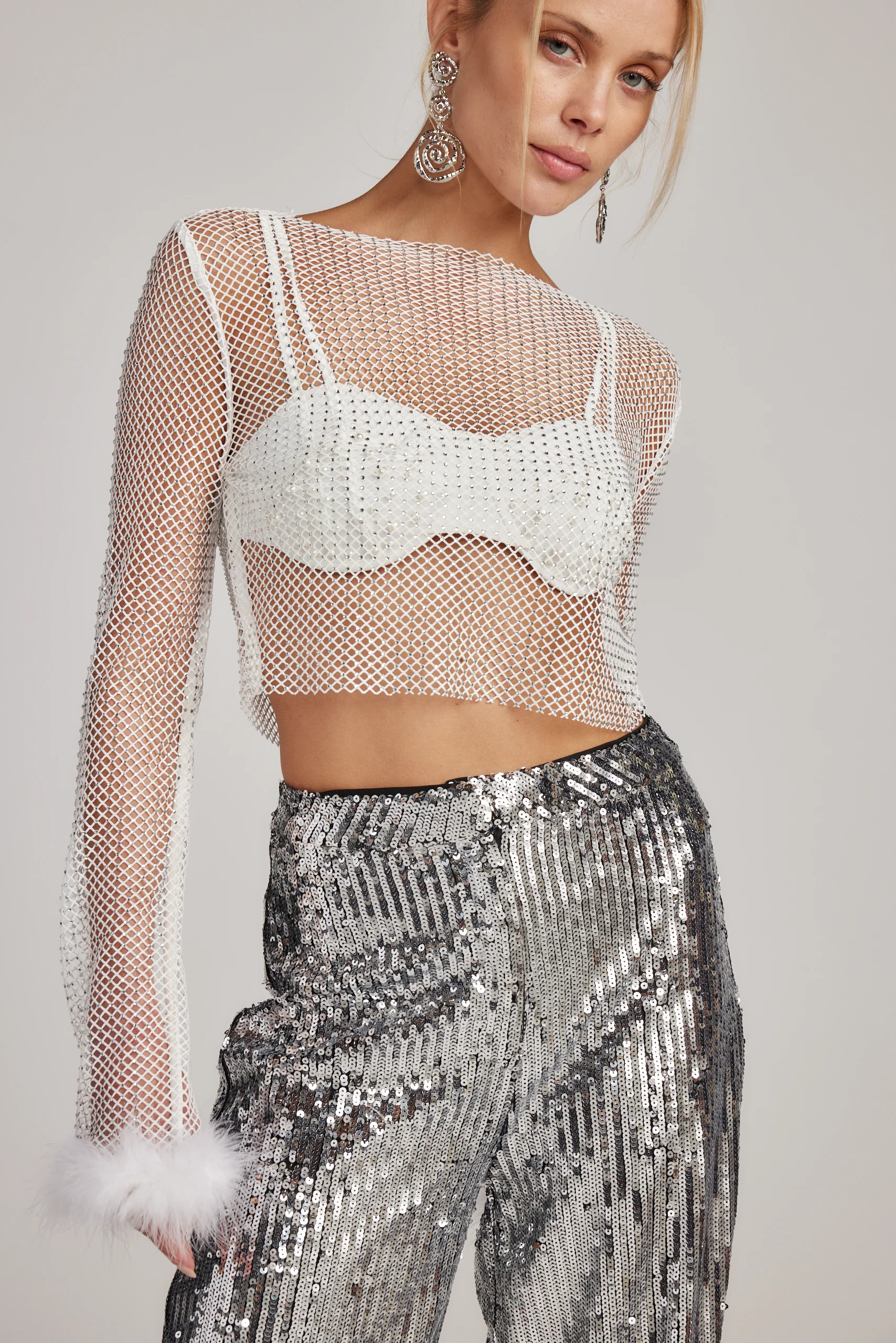 Martini White Rhinestone Mesh Top - Image 7