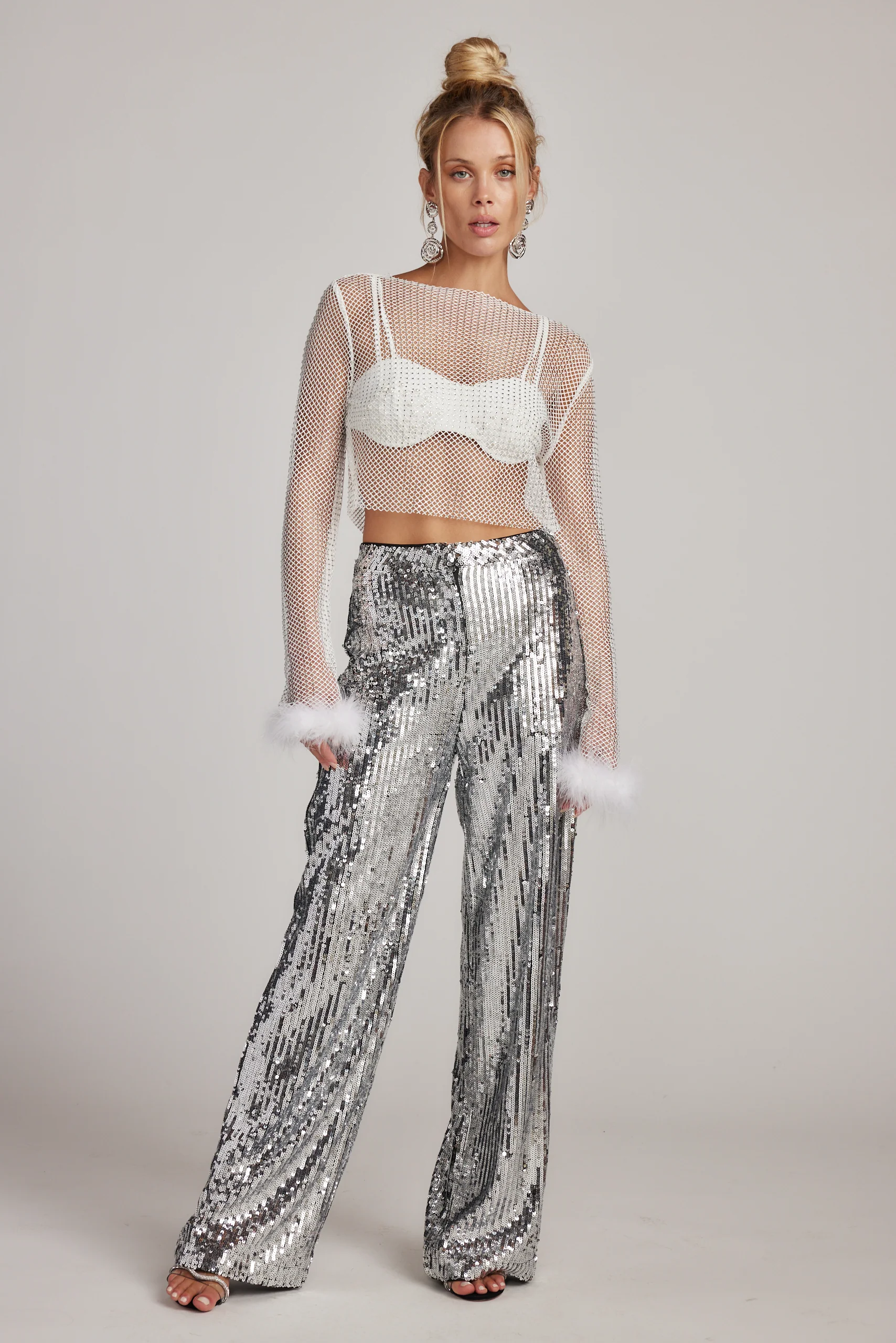 Martini White Rhinestone Mesh Top - Image 8