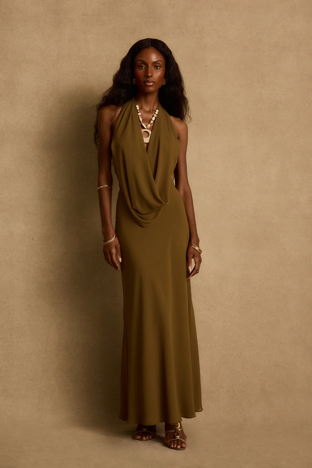 Zela Olive Cowl Maxi Dress - Image 3
