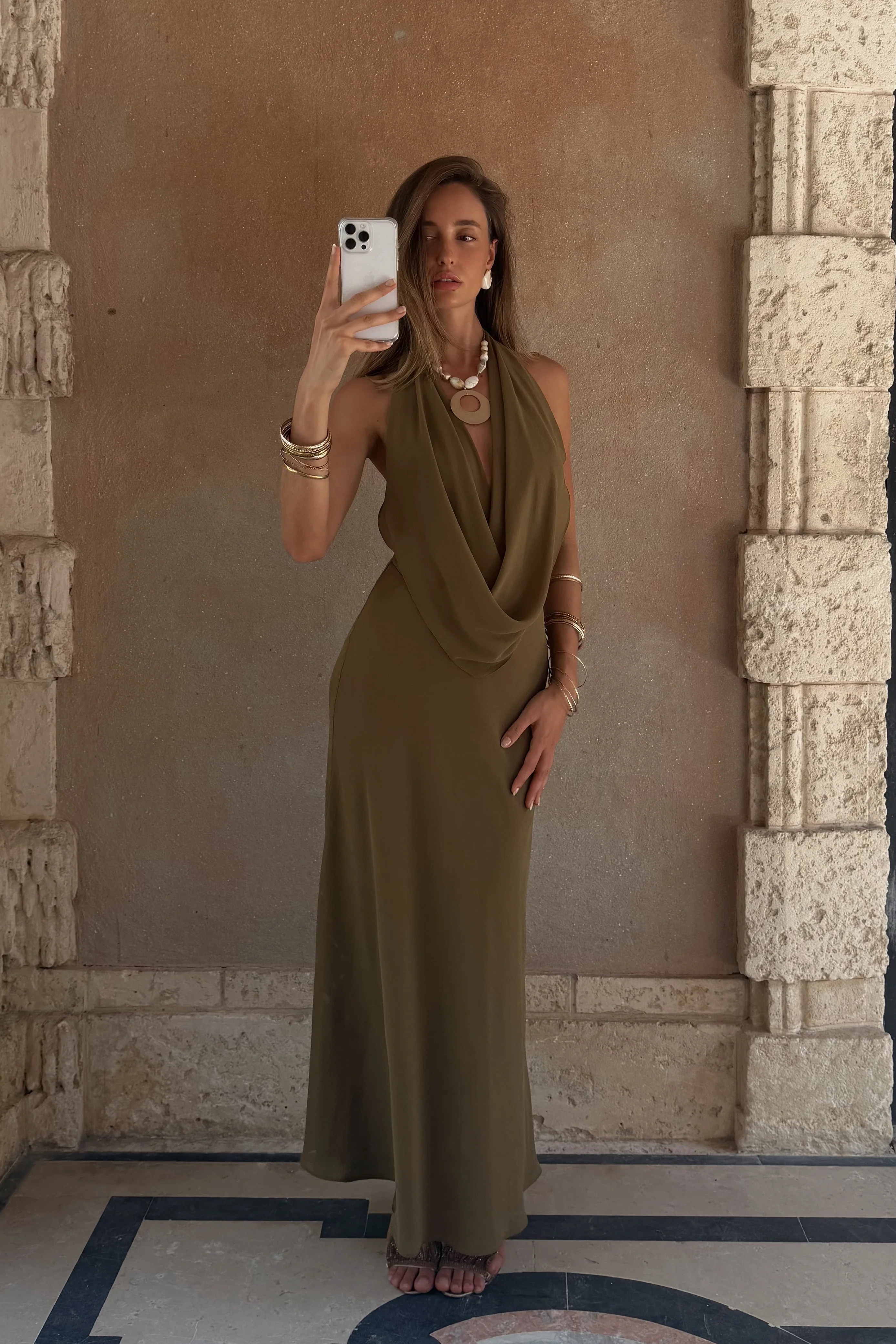 Zela Olive Cowl Maxi Dress - Image 4