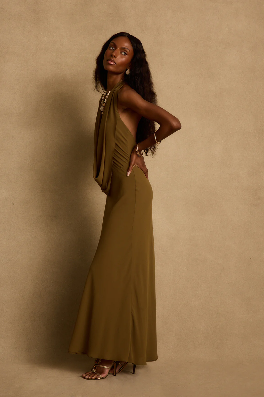 Zela Olive Cowl Maxi Dress - Image 6