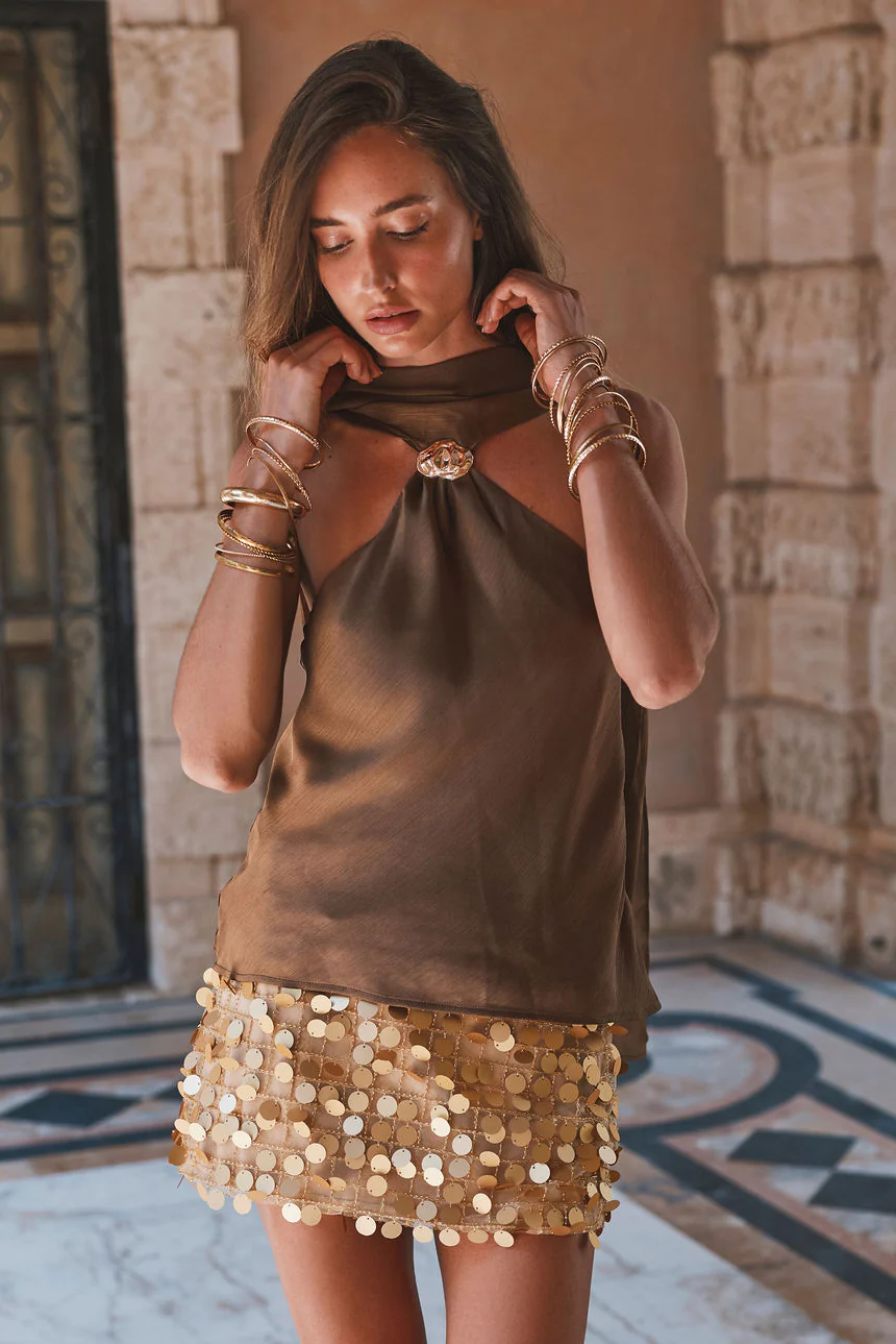 Zuma Olive Satin Scarf Top - Image 3
