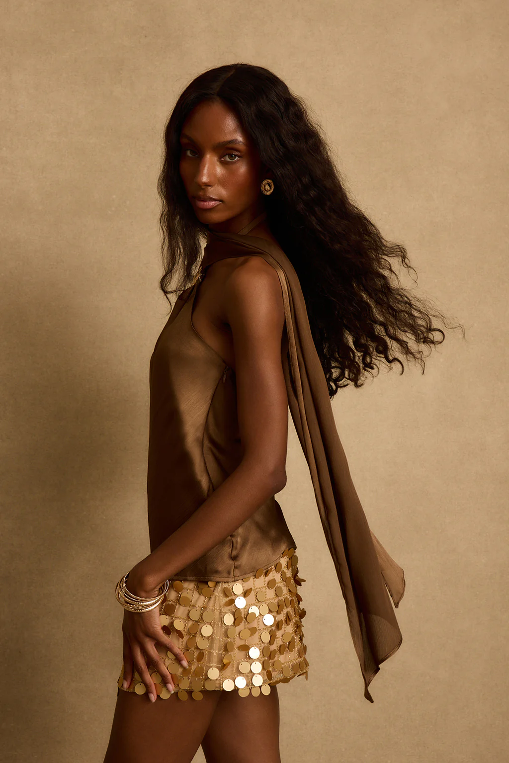 Zuma Olive Satin Scarf Top - Image 4