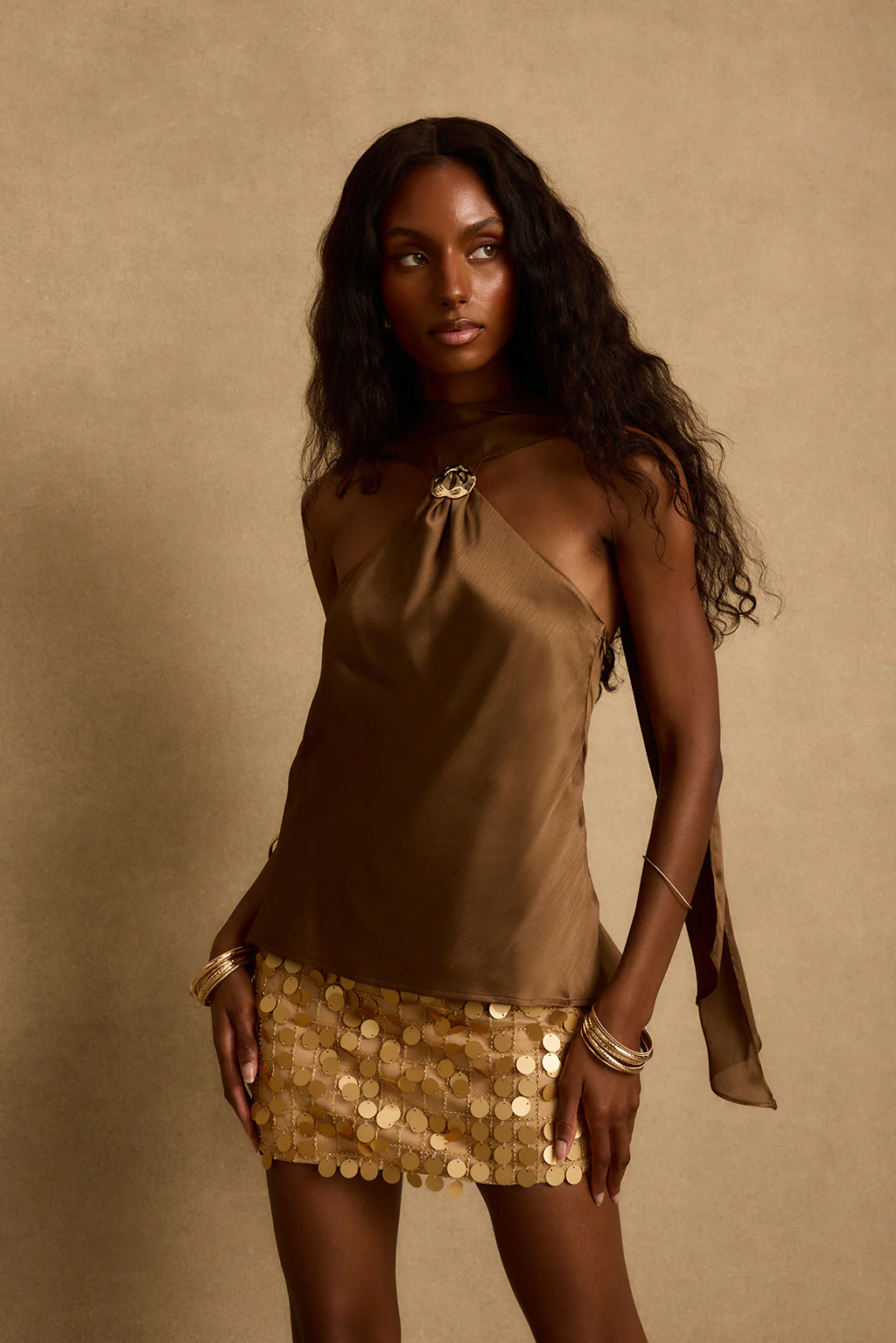 Zuma Olive Satin Scarf Top - Image 5