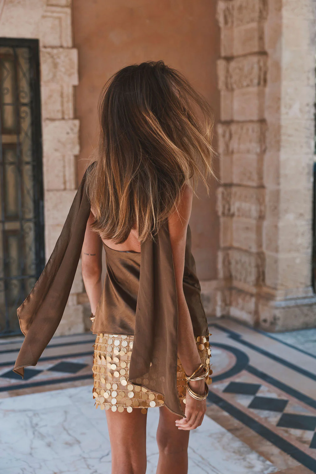 Zuma Olive Satin Scarf Top - Image 6